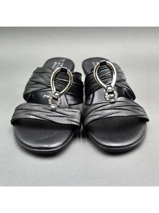 Italian Shoemakers Aleena Black Wedge Sandals Size 7 M Rhinestone Detail Slide - Picture 3 of 8